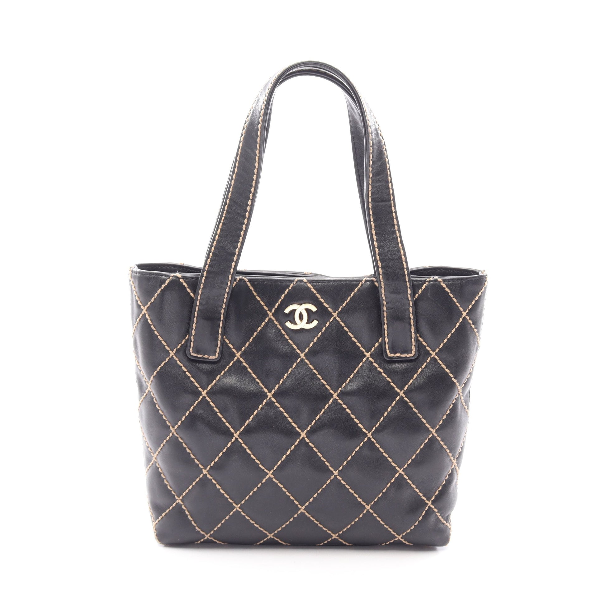 ワイルドステッチ ハンドバッグ トートバッグ レザー ブラック ゴールド金具 シャネル バッグ CHANEL
