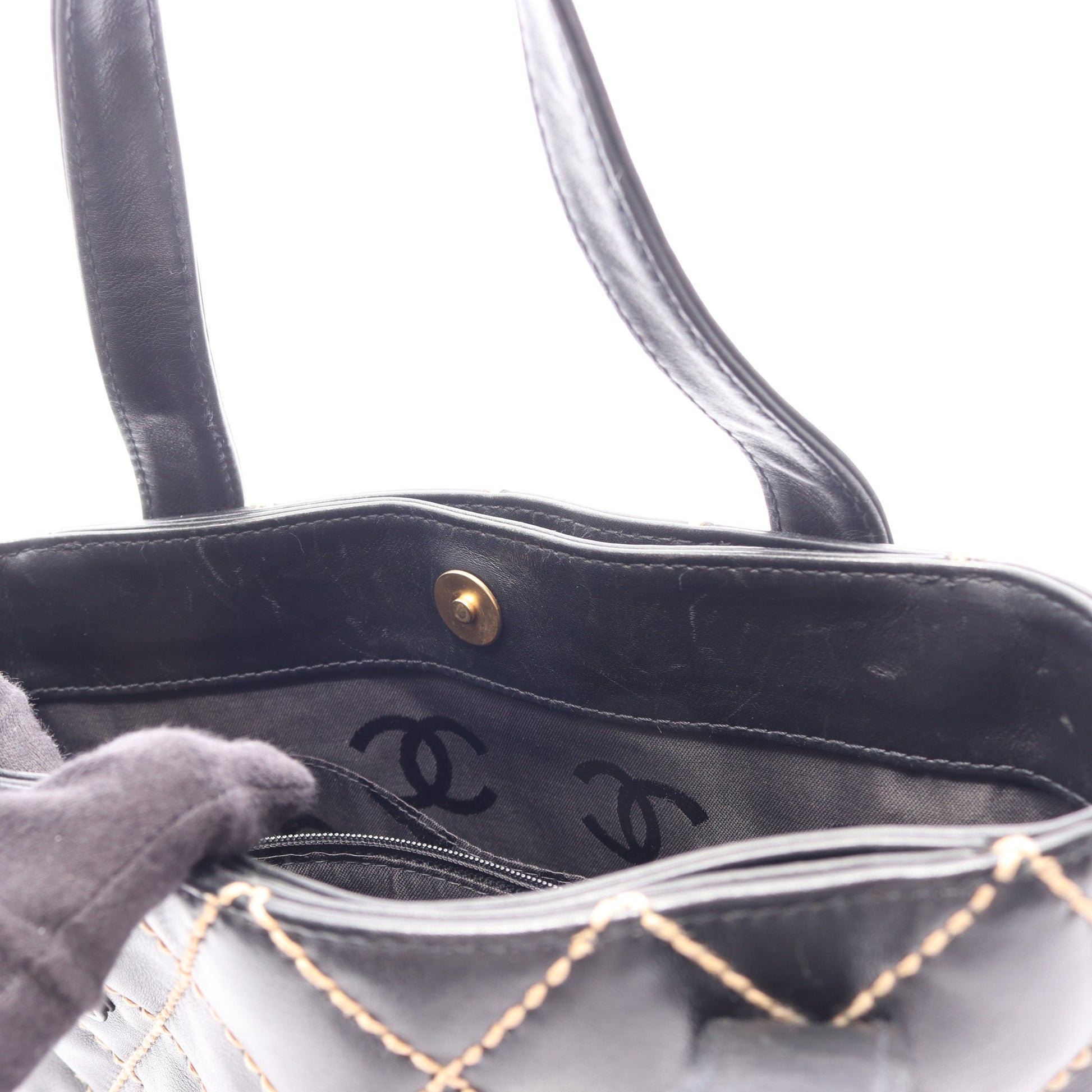 ワイルドステッチ ハンドバッグ トートバッグ レザー ブラック ゴールド金具 シャネル バッグ CHANEL