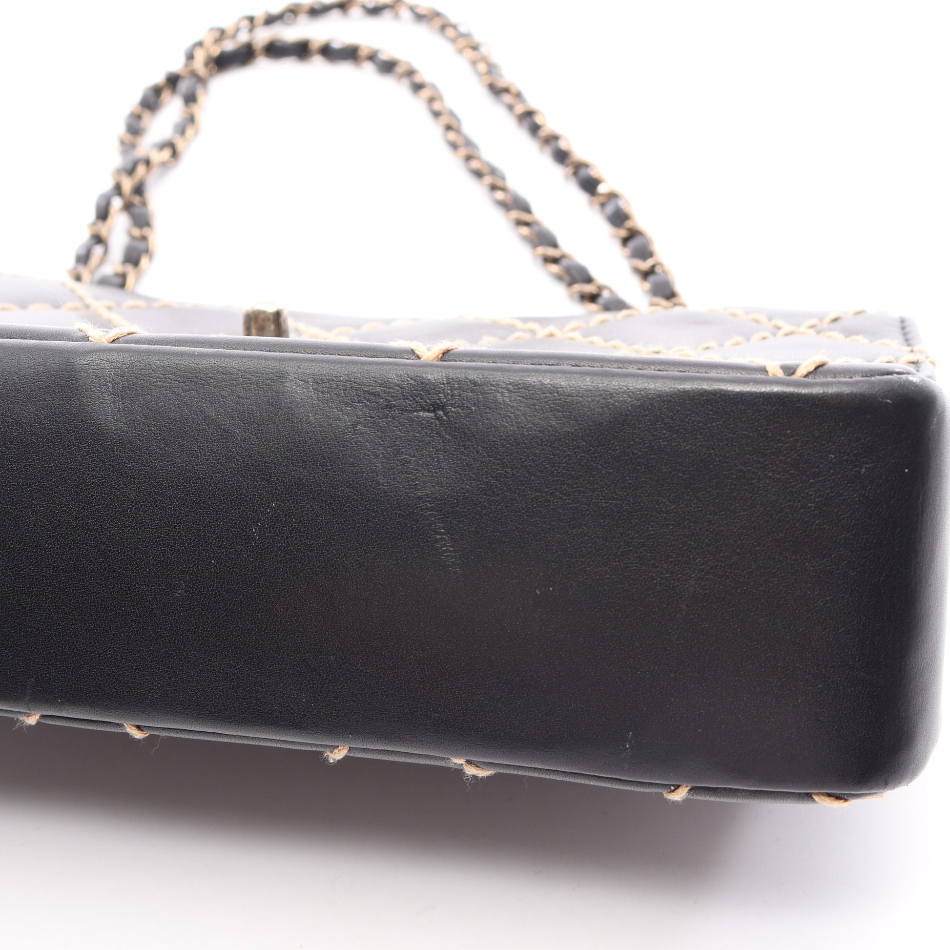 ワイルドステッチ Wチェーンショルダーバッグ レザー ブラック シルバー金具 シャネル バッグ CHANEL