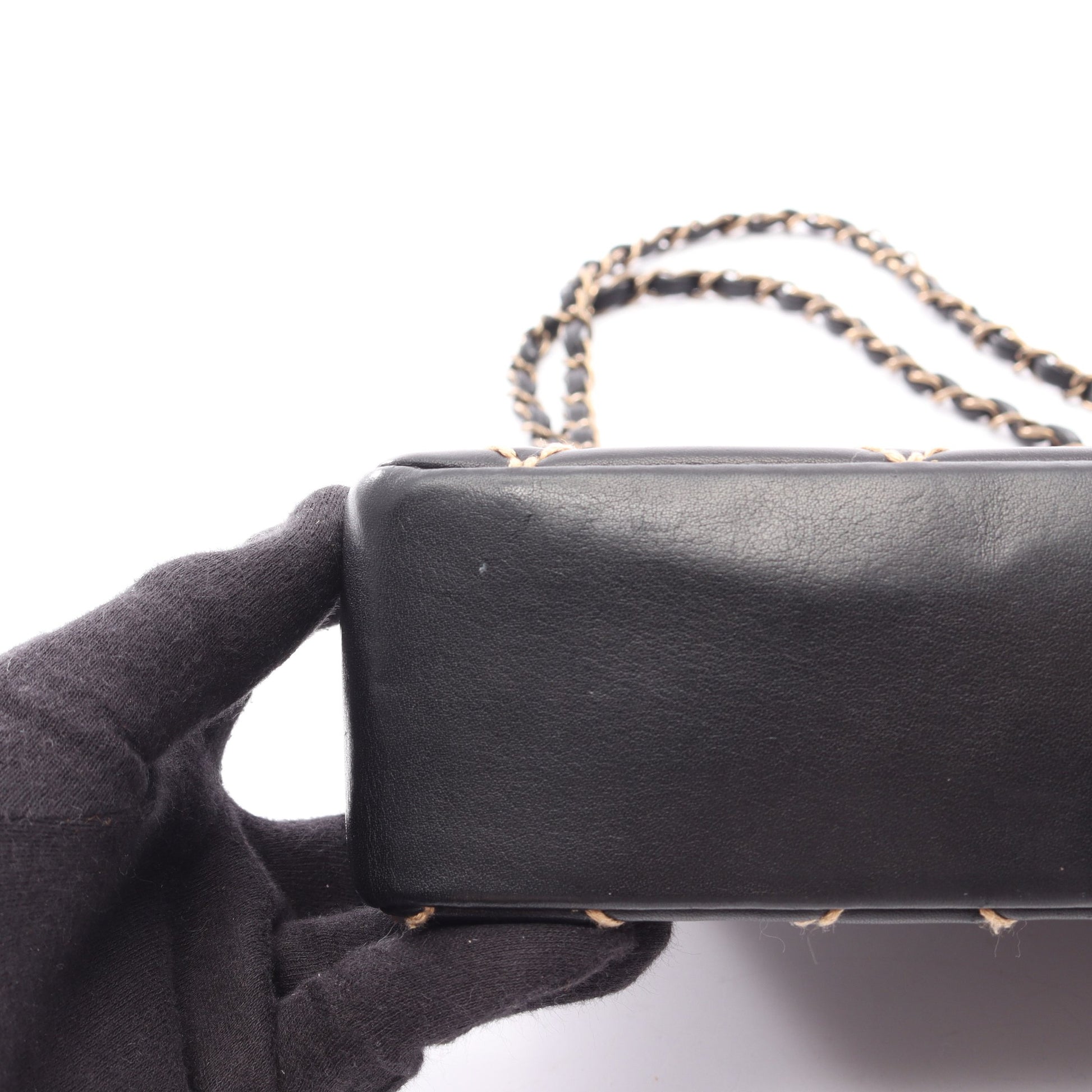 ワイルドステッチ Wチェーンショルダーバッグ レザー ブラック シルバー金具 シャネル バッグ CHANEL