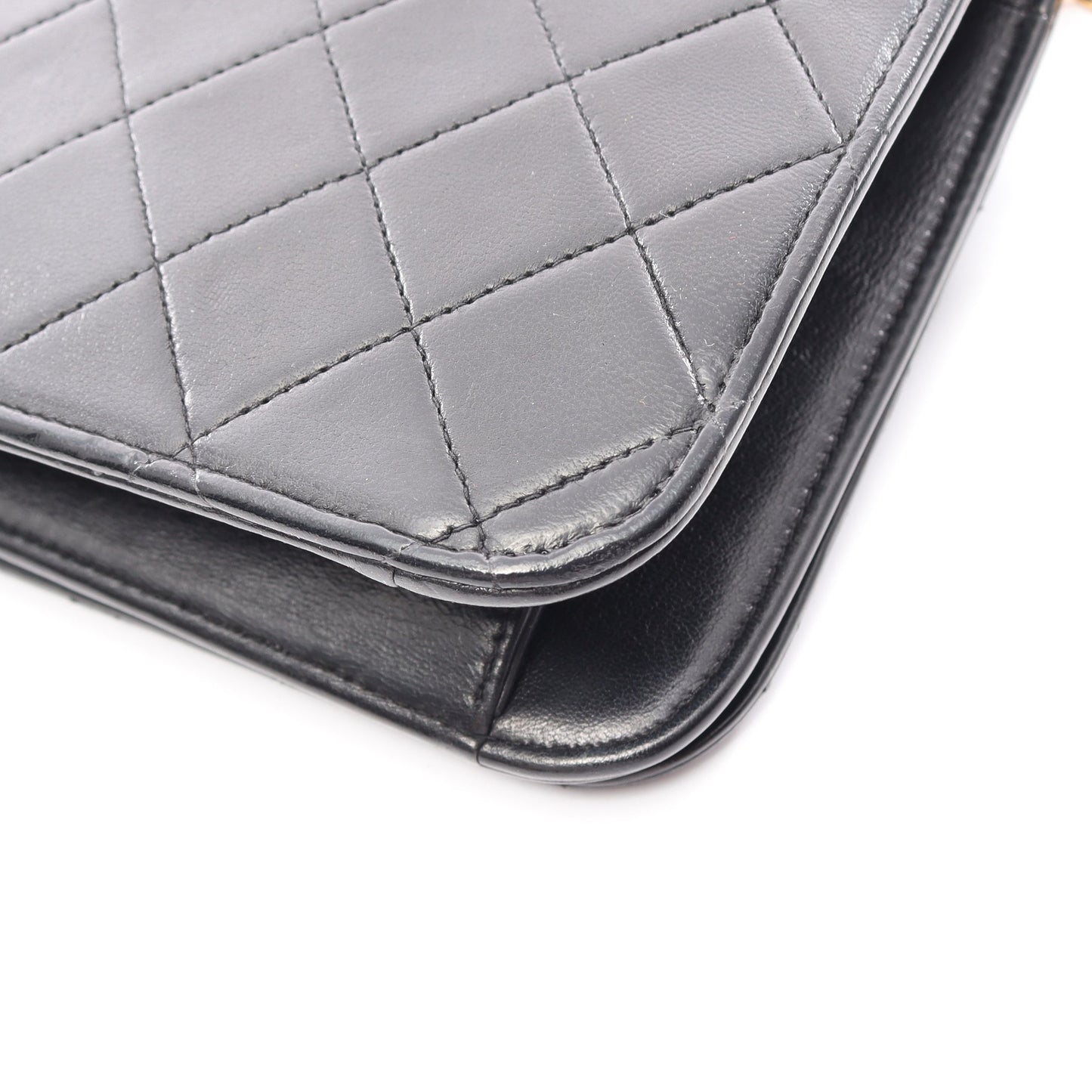 マトラッセ フルフラップ プッシュロック チェーンショルダーバッグ ラムスキン ブラック ゴールド金具 シャネル バッグ CHANEL