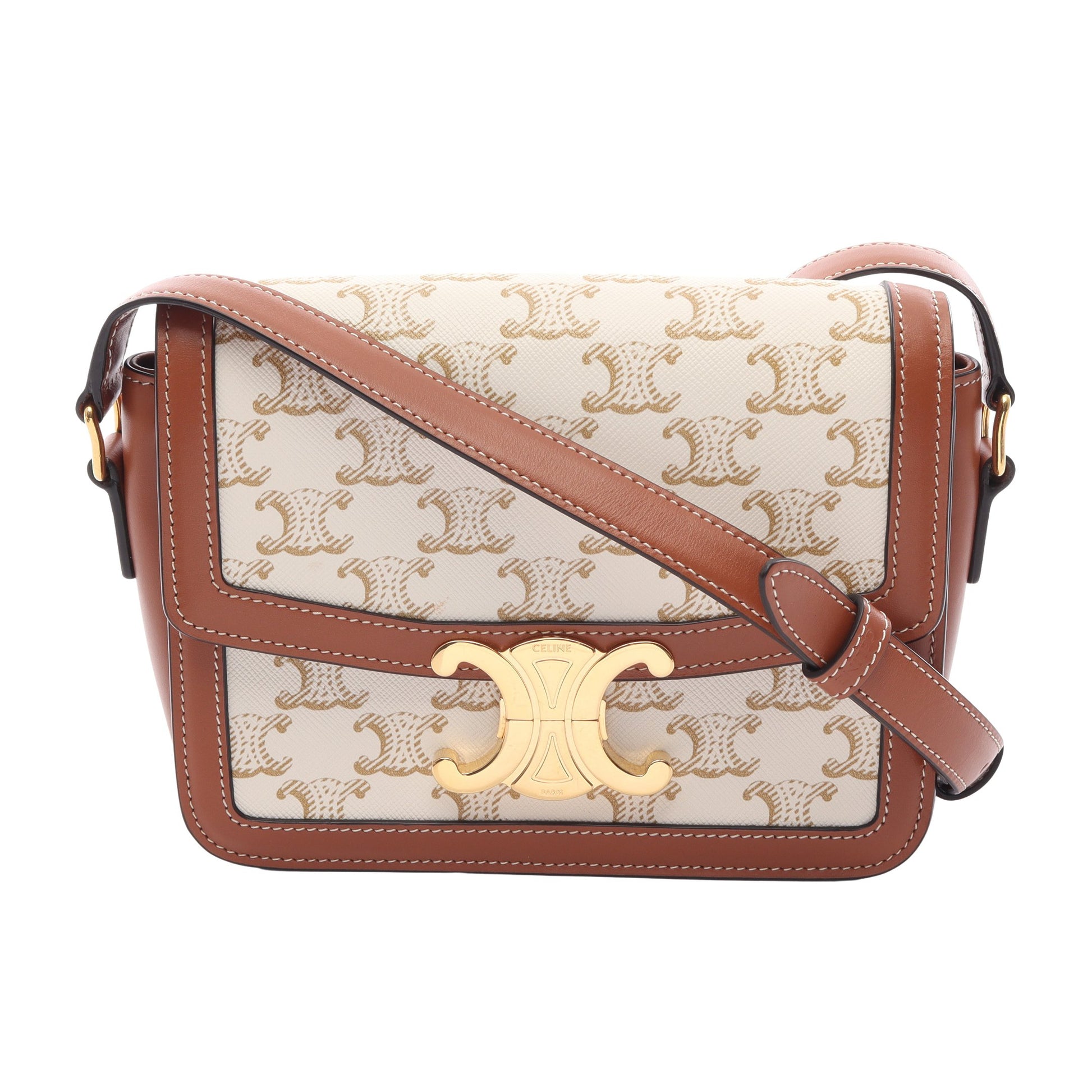ティーン トリオンフ ショルダーバッグ PVC レザー オフホワイト ベージュ ブラウン セリーヌ バッグ CELINE
