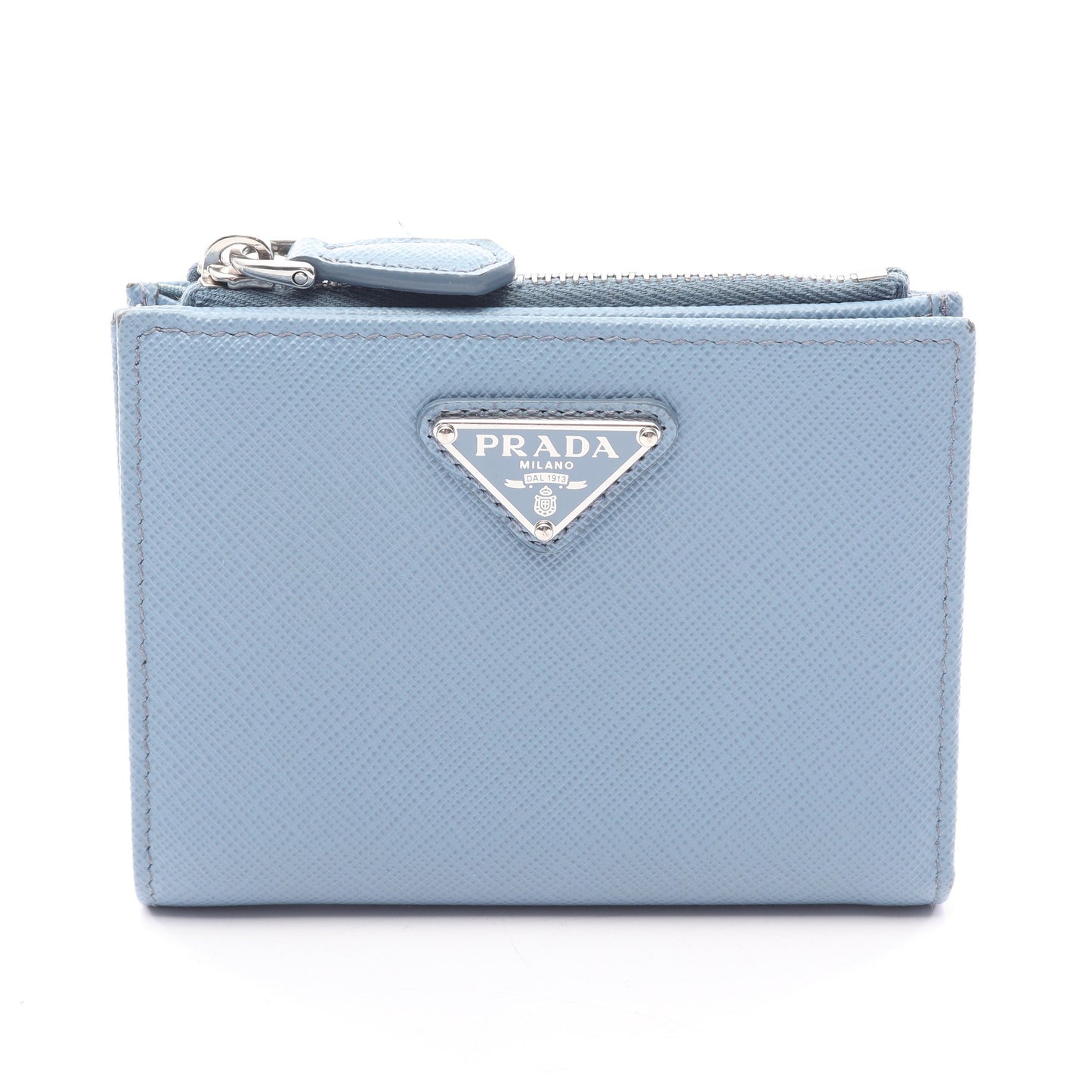 グレーストライアングル エンボス 二つ折り財布 サフィアーノレザー ライトブルー プラダ 財布・小物 PRADA
