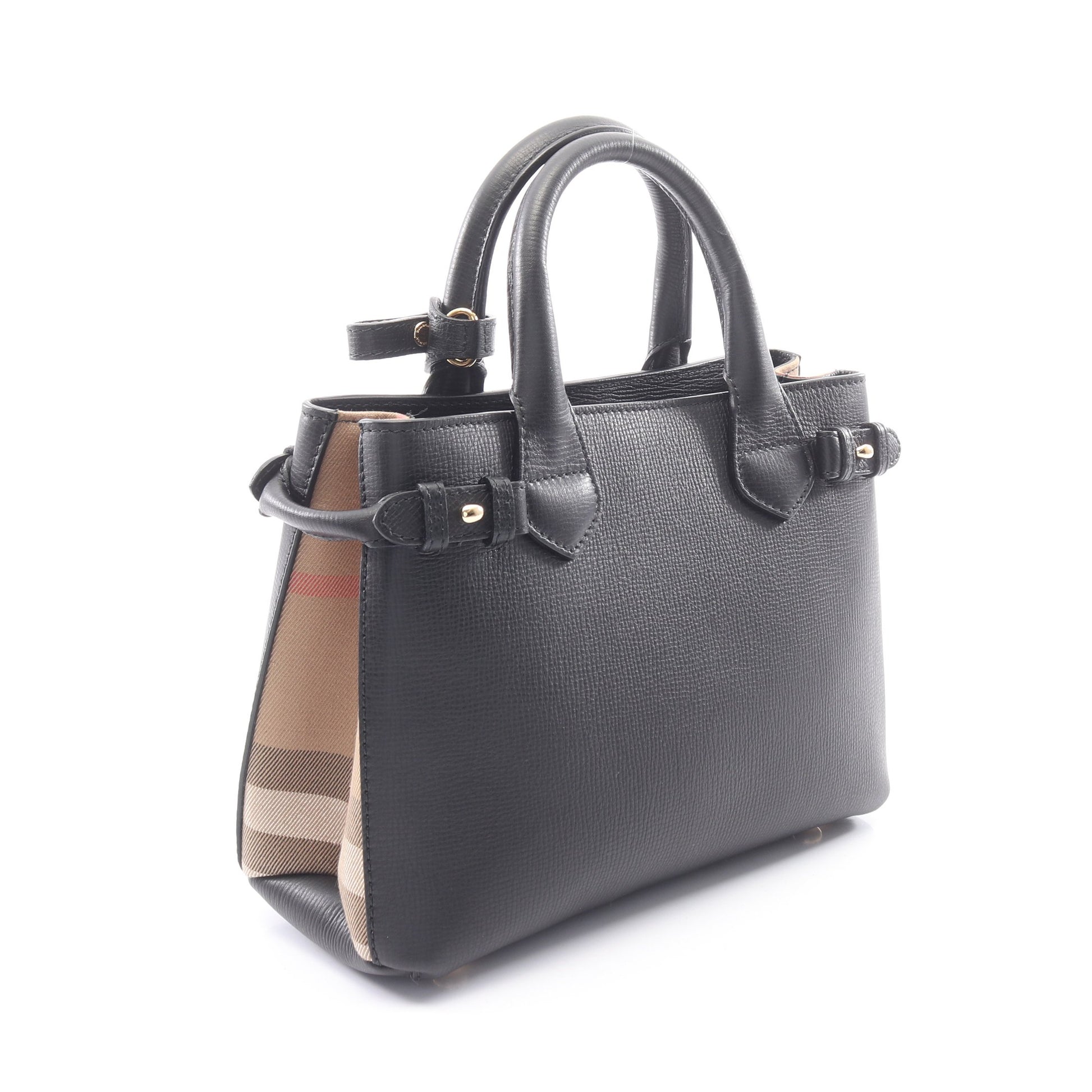 スモールバナー 2WAY ハンドバッグ レザー キャンバス ブラック ライトブラウン マルチカラー バーバリー バッグ BURBERRY