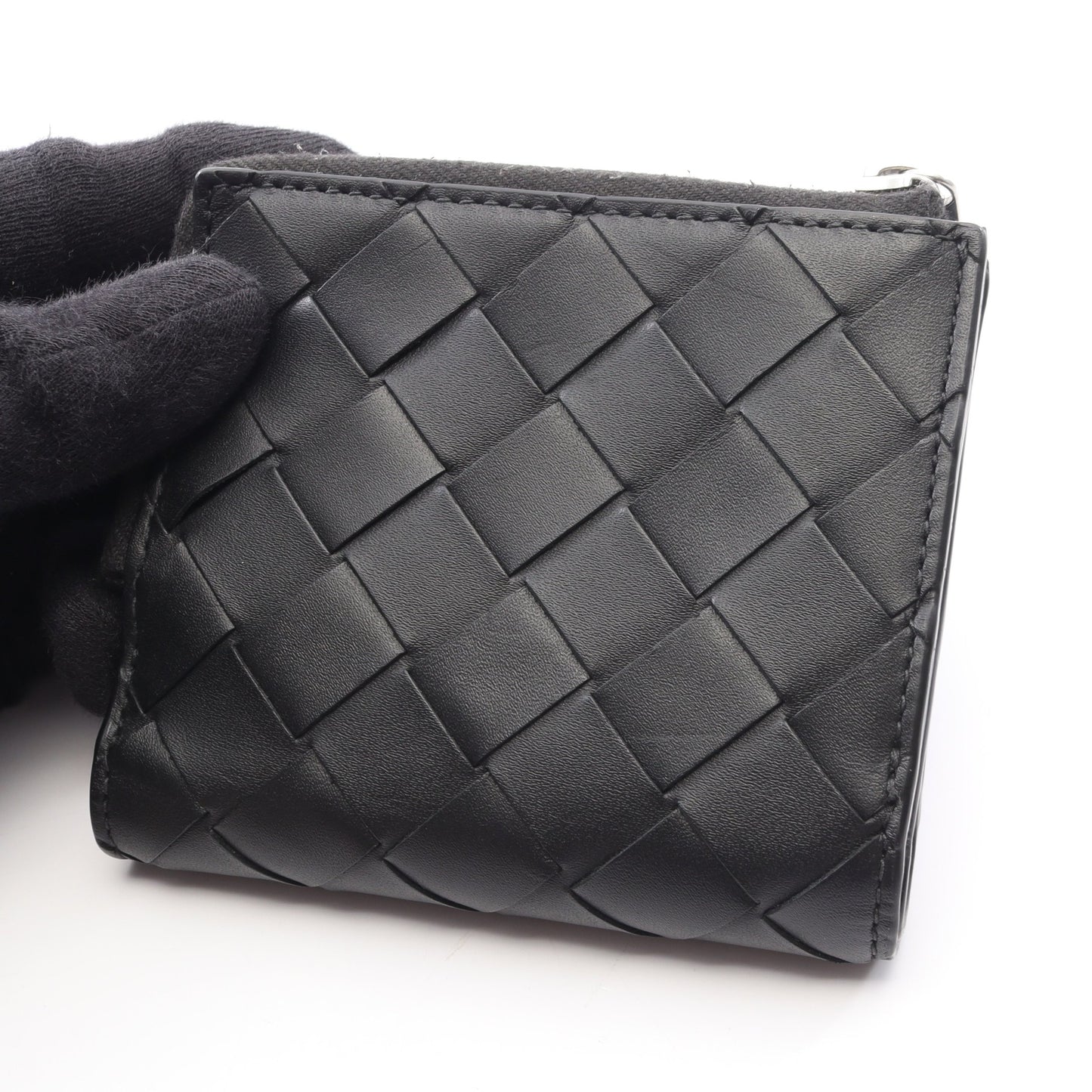 イントレチャート 二つ折り財布 レザー ブラック ボッテガヴェネタ 財布・小物 BOTTEGA VENETA