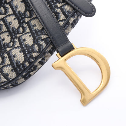 サドルバッグ オブリークジャカード ハンドバッグ キャンバス レザー ベージュ ネイビー クリスチャンディオール バッグ Christian Dior