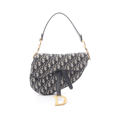 サドルバッグ オブリークジャカード ハンドバッグ キャンバス レザー ベージュ ネイビー クリスチャンディオール バッグ Christian Dior