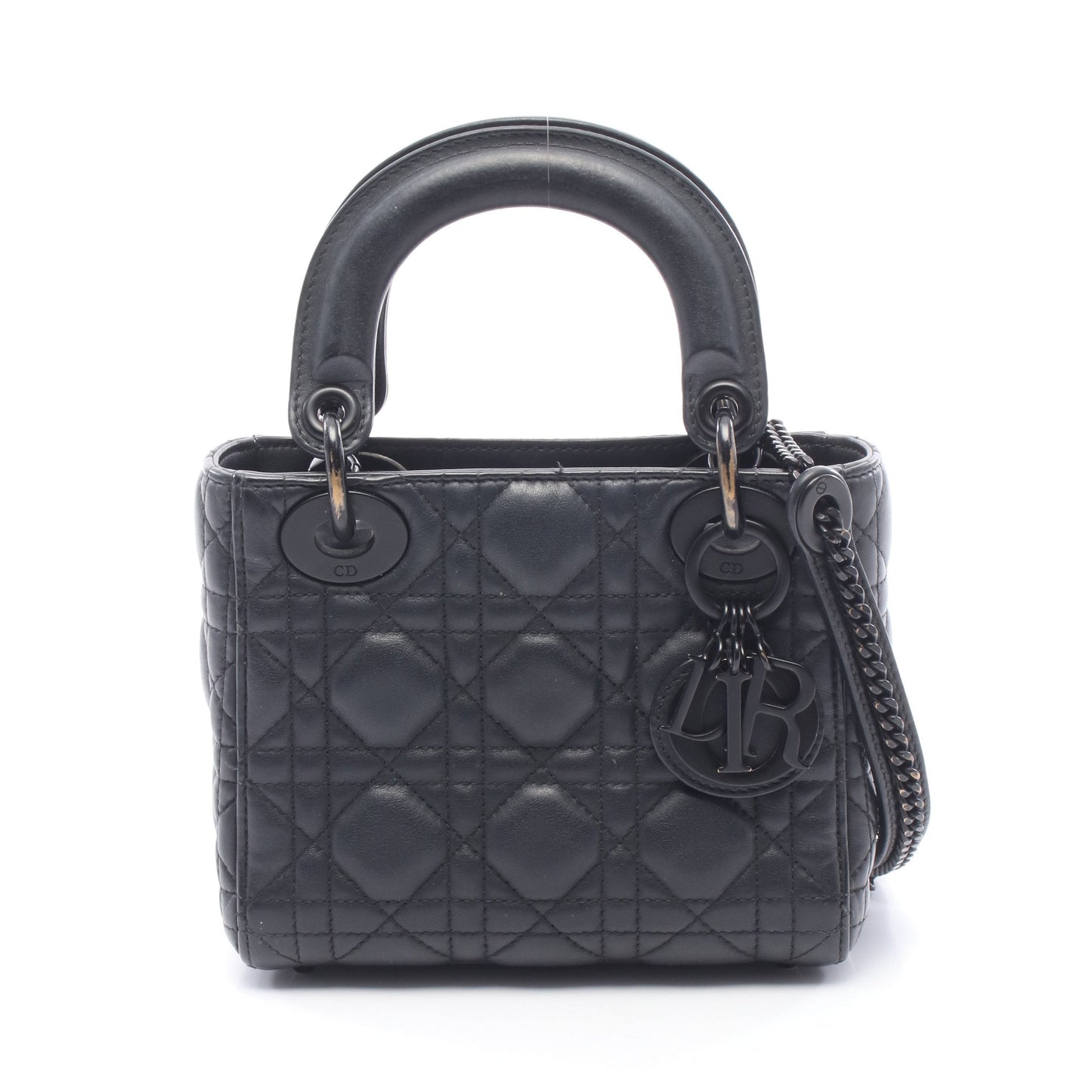 LADY DIOR レディディオール ミニ 2WAY ハンドバッグ レザー ブラック クリスチャンディオール