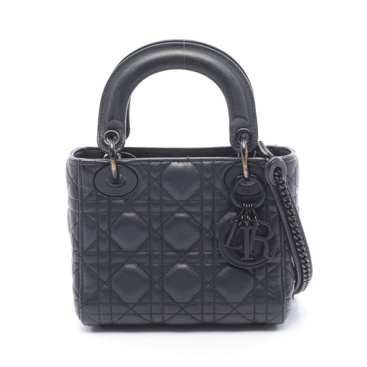 LADY DIOR レディディオール ミニ 2WAY ハンドバッグ レザー ブラック クリスチャンディオール