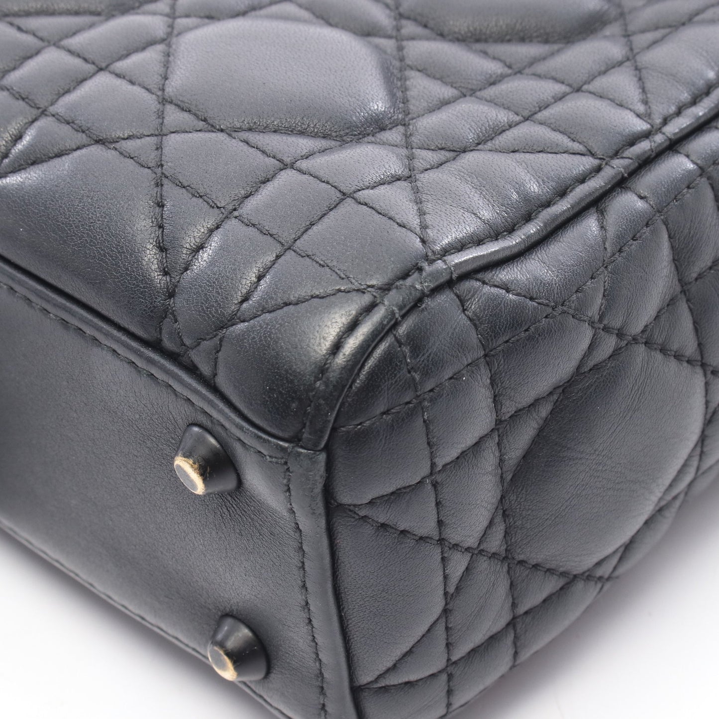 LADY DIOR レディディオール ミニ 2WAY ハンドバッグ レザー ブラック クリスチャンディオール