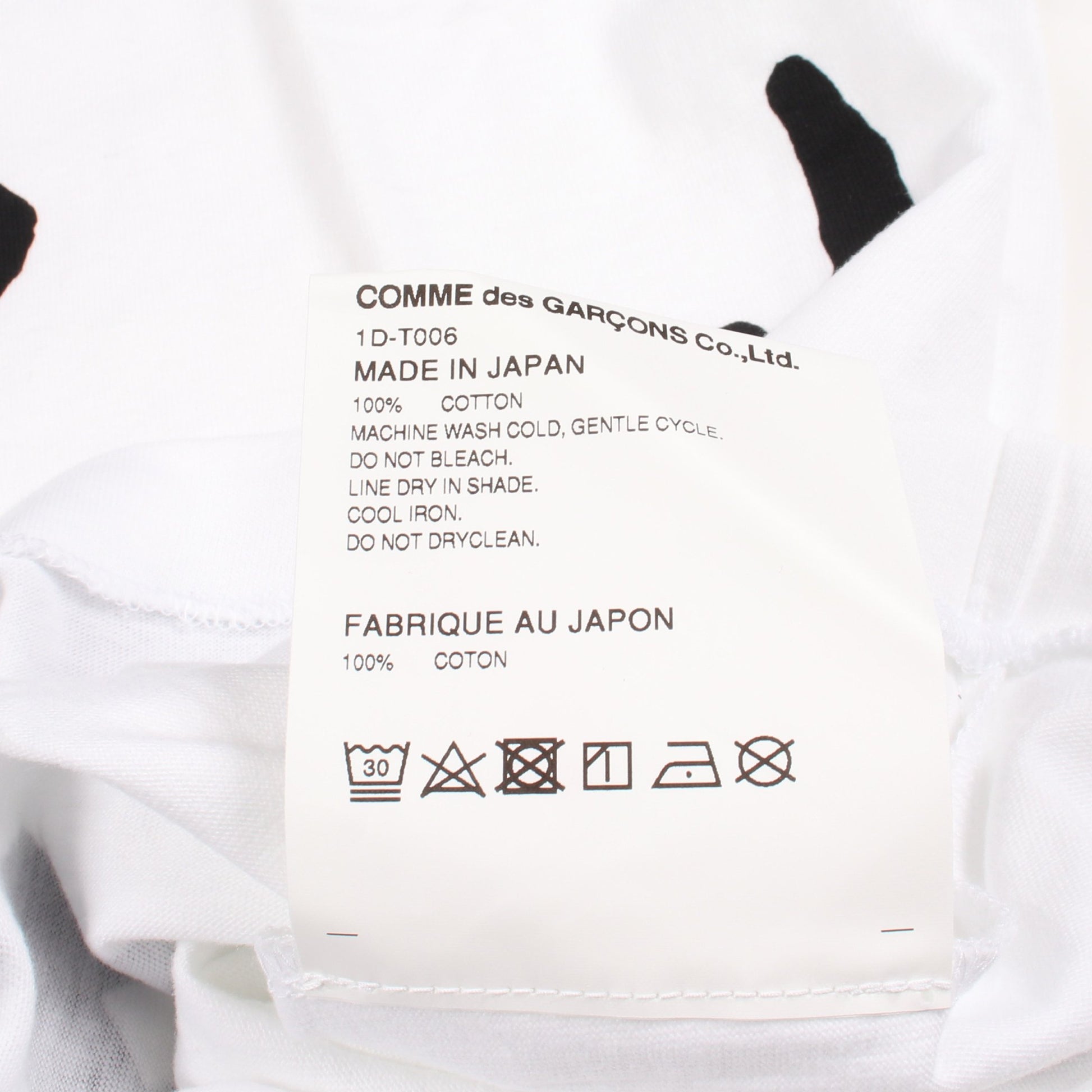 プリント クルーネック 半袖Tシャツ コットン ホワイト ブラック ブラックコムデギャルソン トップス BLACK COMME des GARCONS