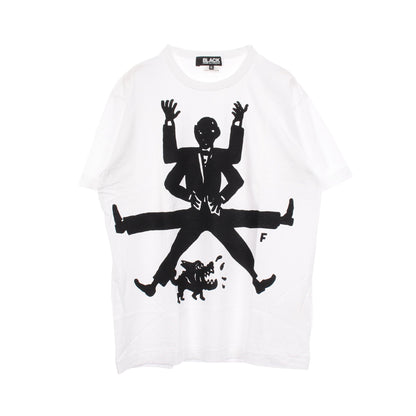 プリント クルーネック 半袖Tシャツ コットン ホワイト ブラック ブラックコムデギャルソン トップス BLACK COMME des GARCONS
