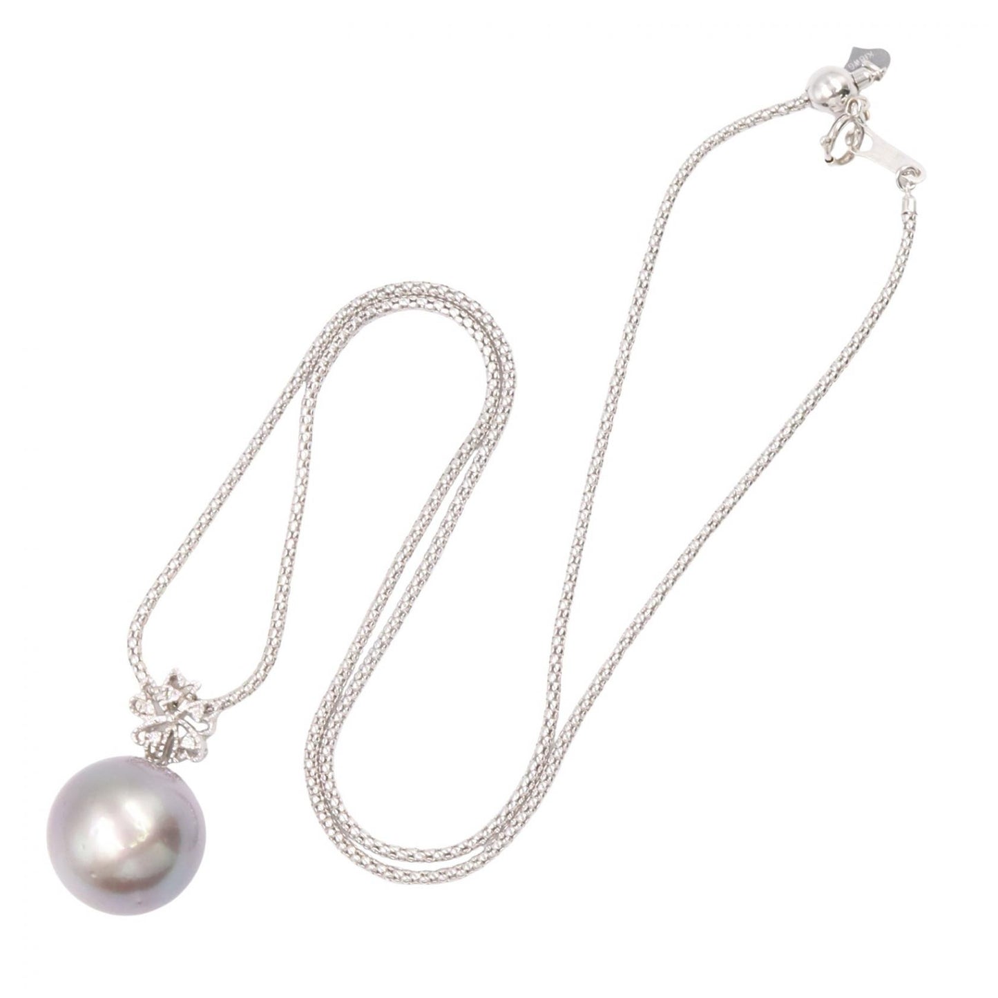 ブラックパール ダイヤモンド ネックレス ネックレス K18WG ブラックパール ダイヤモンド ホワイトゴールド グレー クリア ノーブランドジュエリー