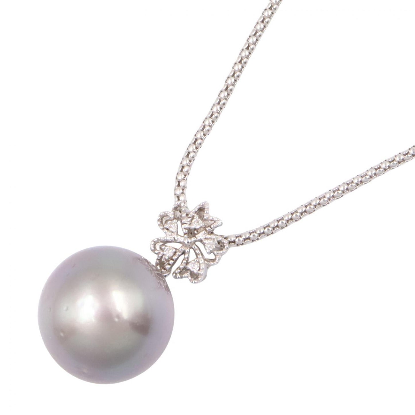 ブラックパール ダイヤモンド ネックレス ネックレス K18WG ブラックパール ダイヤモンド ホワイトゴールド グレー クリア ノーブランドジュエリー