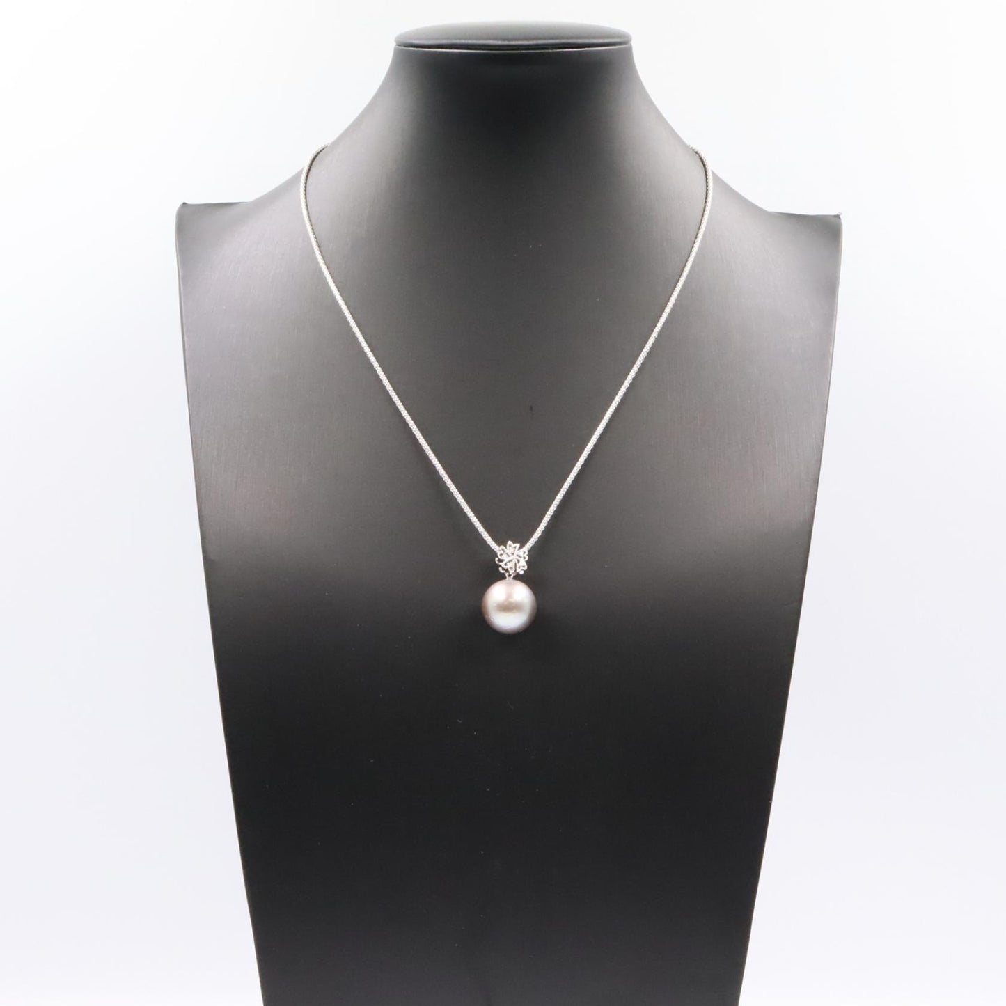 ブラックパール ダイヤモンド ネックレス ネックレス K18WG ブラックパール ダイヤモンド ホワイトゴールド グレー クリア ノーブランドジュエリー