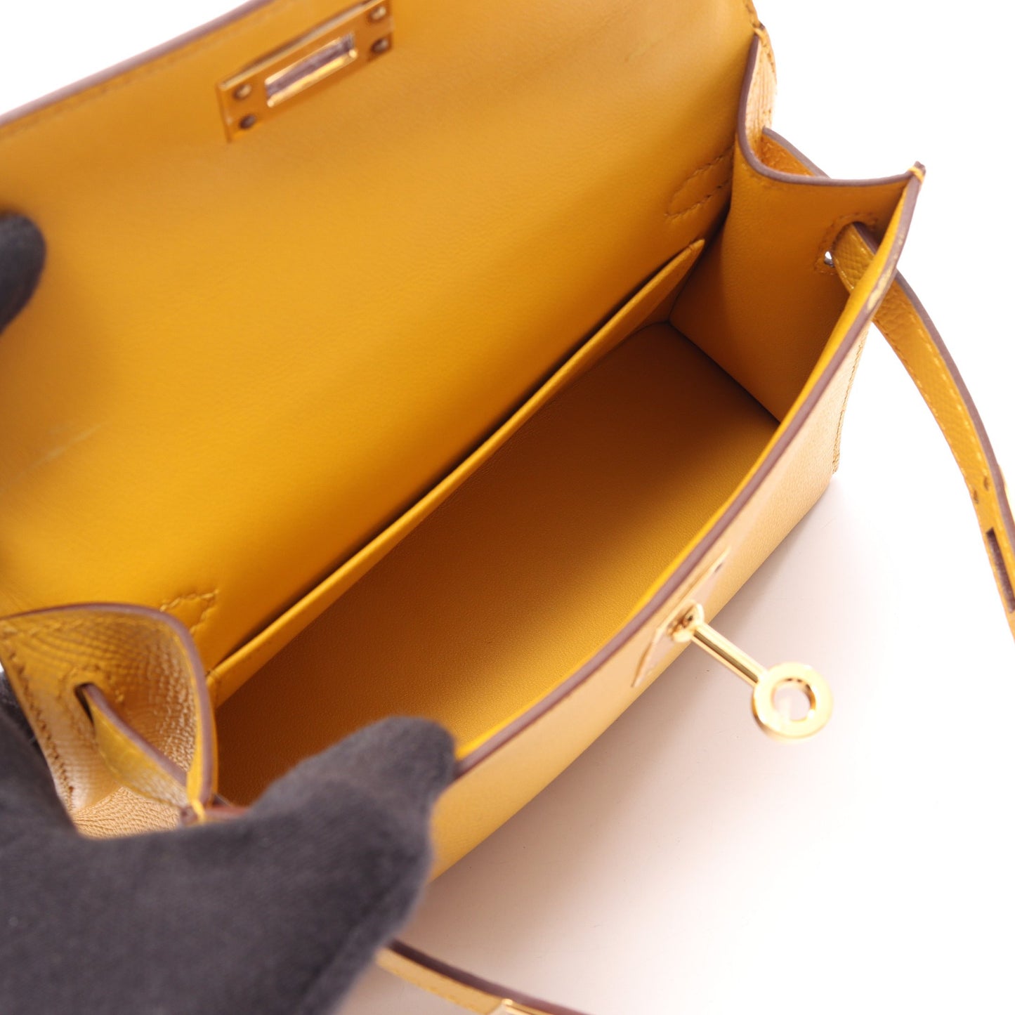 ミニケリー2 ジョーヌアンブル 外縫い 2WAY ハンドバッグ ヴォーエプソン イエロー ゴールド金具 Y刻印 エルメス