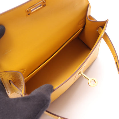 ミニケリー2 ジョーヌアンブル 外縫い 2WAY ハンドバッグ ヴォーエプソン イエロー ゴールド金具 Y刻印 エルメス