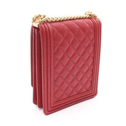 ボーイシャネル マトラッセ チェーンショルダーバッグ キャビアスキン レッド ゴールド金具 シャネル バッグ CHANEL