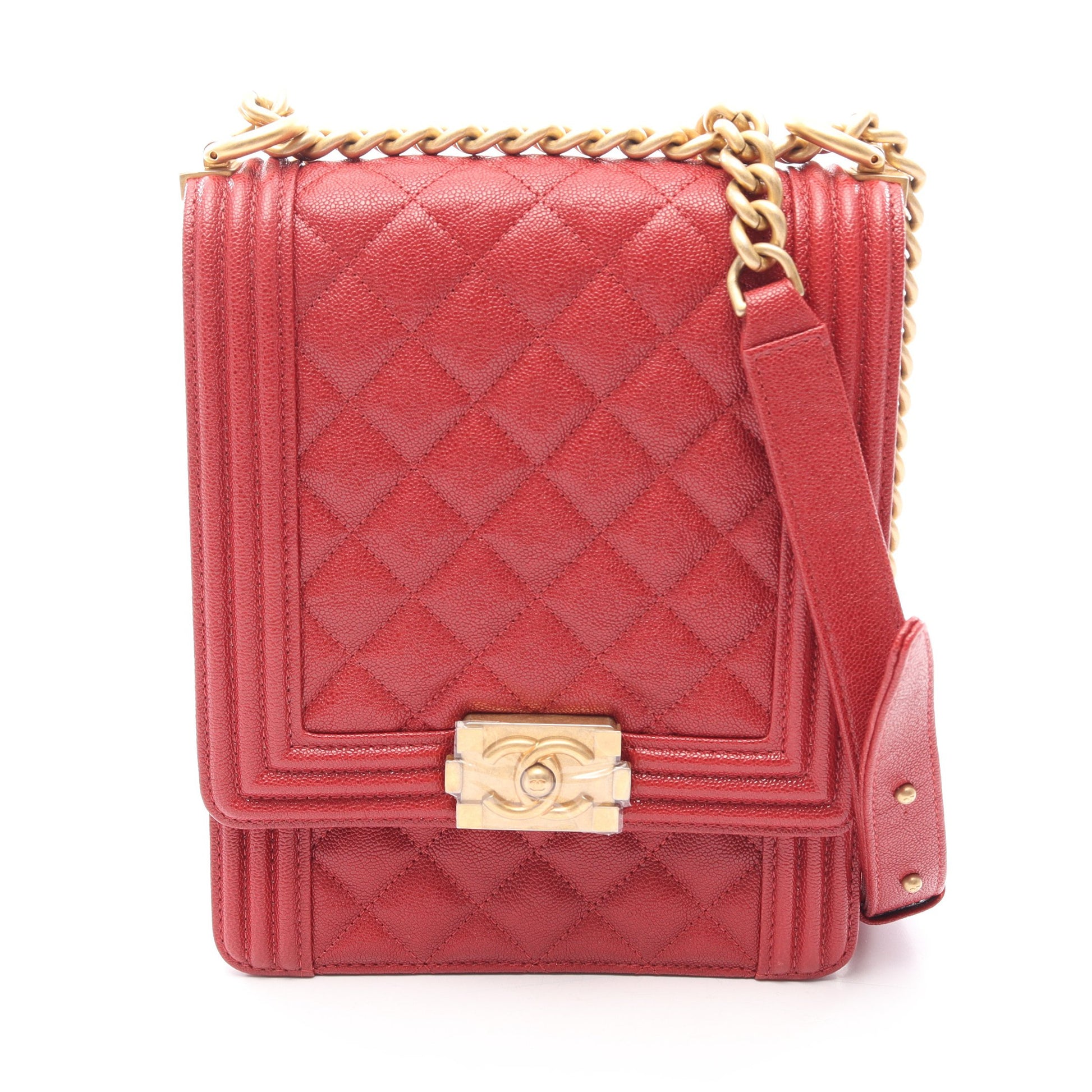 ボーイシャネル マトラッセ チェーンショルダーバッグ キャビアスキン レッド ゴールド金具 シャネル バッグ CHANEL