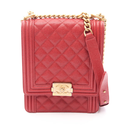 ボーイシャネル マトラッセ チェーンショルダーバッグ キャビアスキン レッド ゴールド金具 シャネル バッグ CHANEL