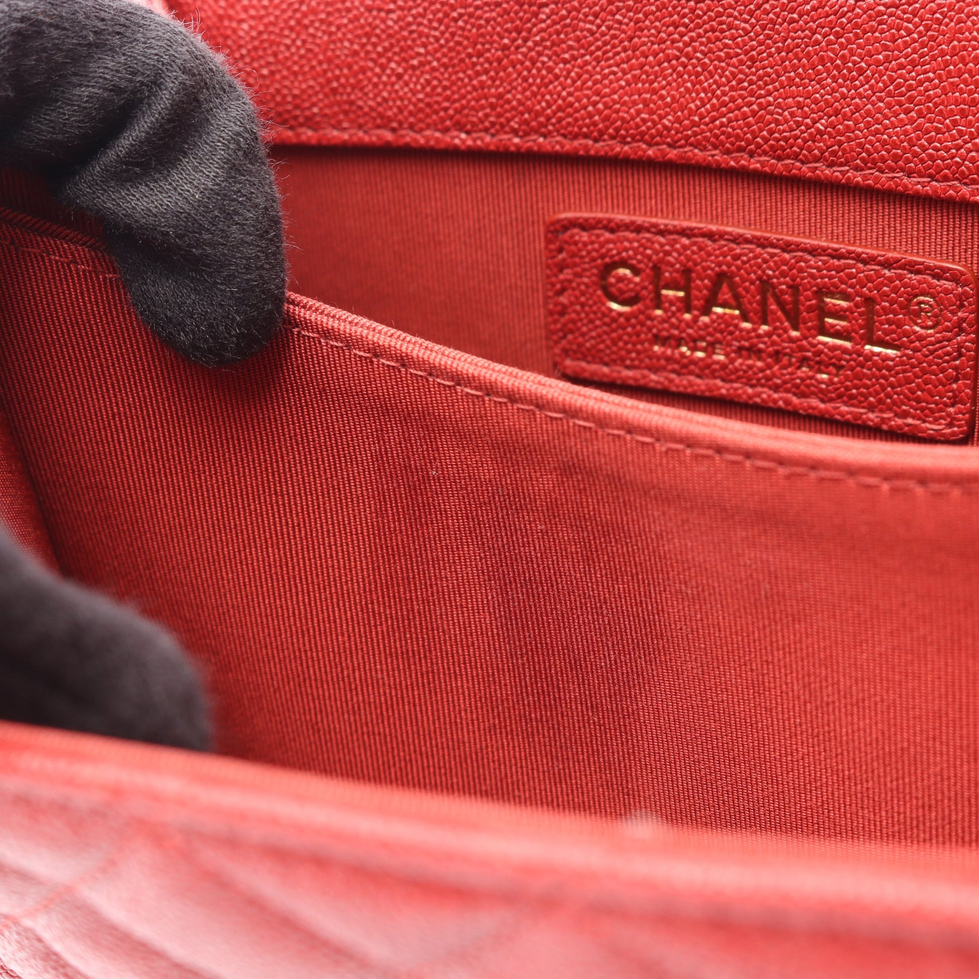 ボーイシャネル マトラッセ チェーンショルダーバッグ キャビアスキン レッド ゴールド金具 シャネル バッグ CHANEL