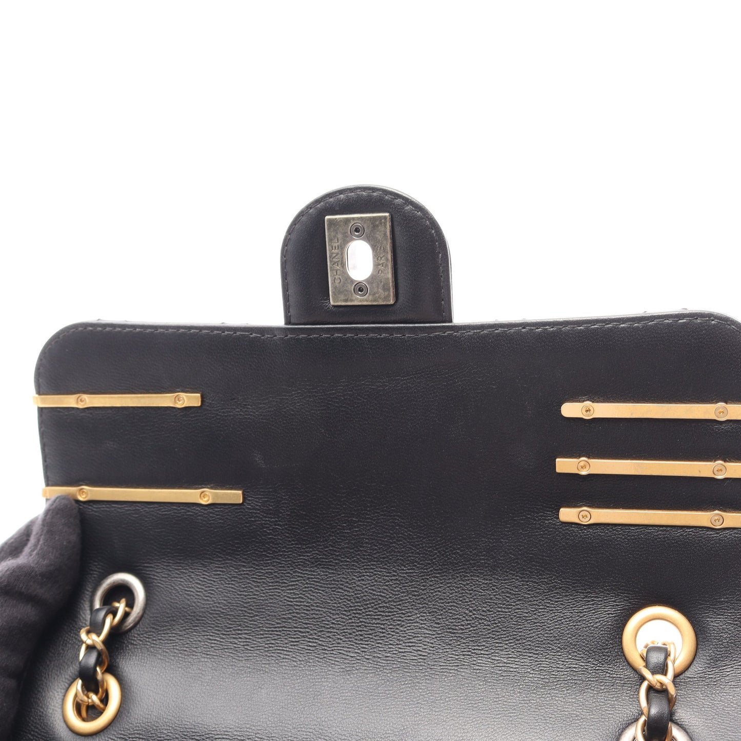 マトラッセ コンビ金具 Wチェーンショルダーバッグ ラムスキン ブラック シャネル バッグ CHANEL