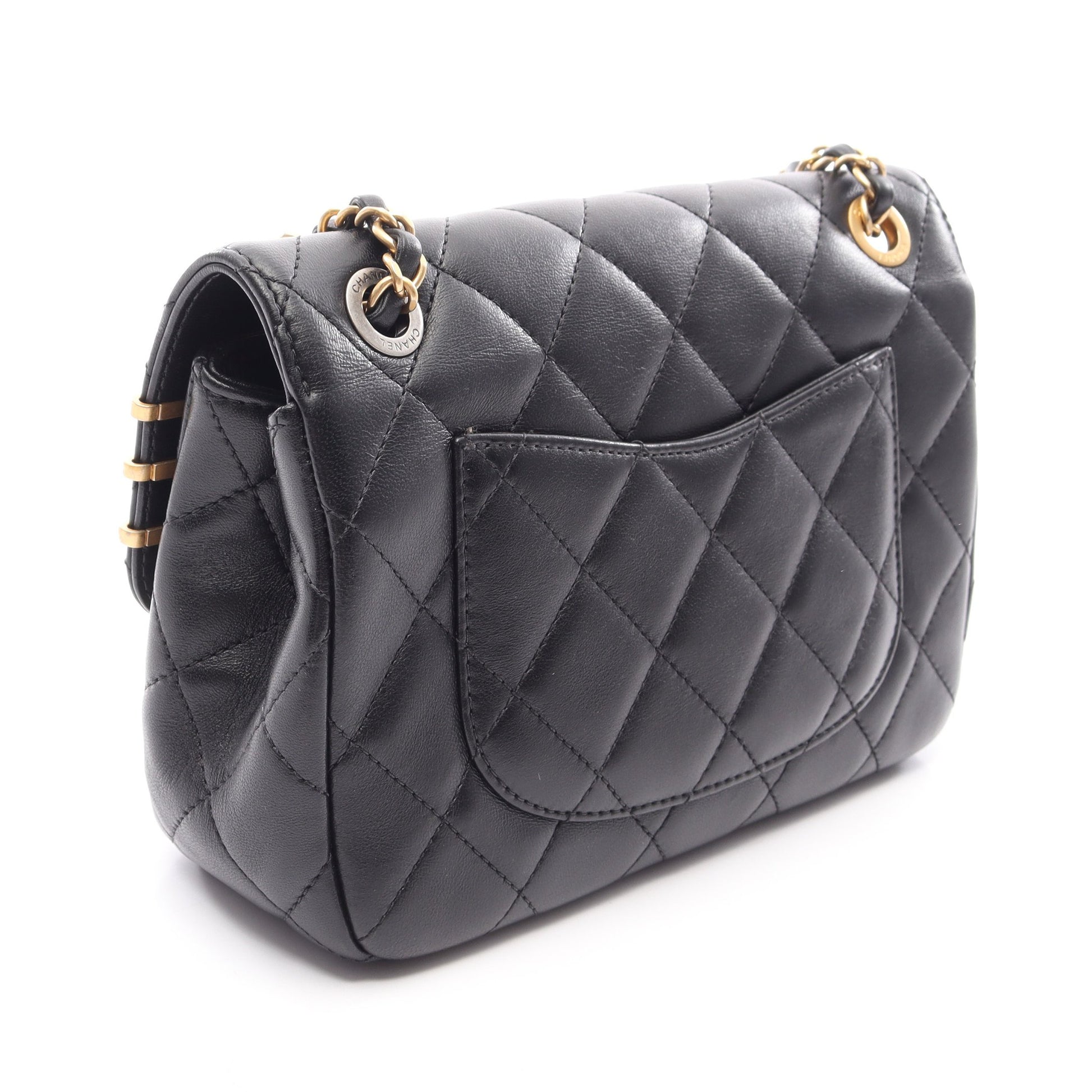 マトラッセ コンビ金具 Wチェーンショルダーバッグ ラムスキン ブラック シャネル バッグ CHANEL