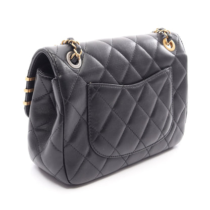 マトラッセ コンビ金具 Wチェーンショルダーバッグ ラムスキン ブラック シャネル バッグ CHANEL