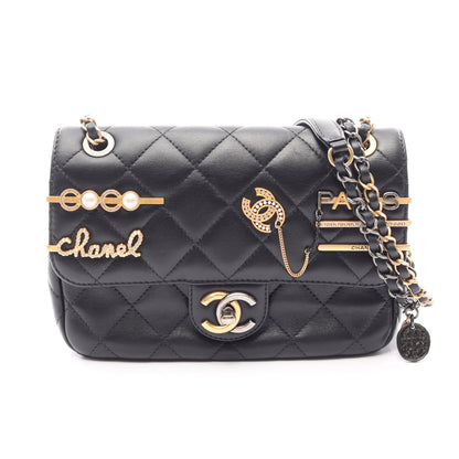 マトラッセ コンビ金具 Wチェーンショルダーバッグ ラムスキン ブラック シャネル バッグ CHANEL