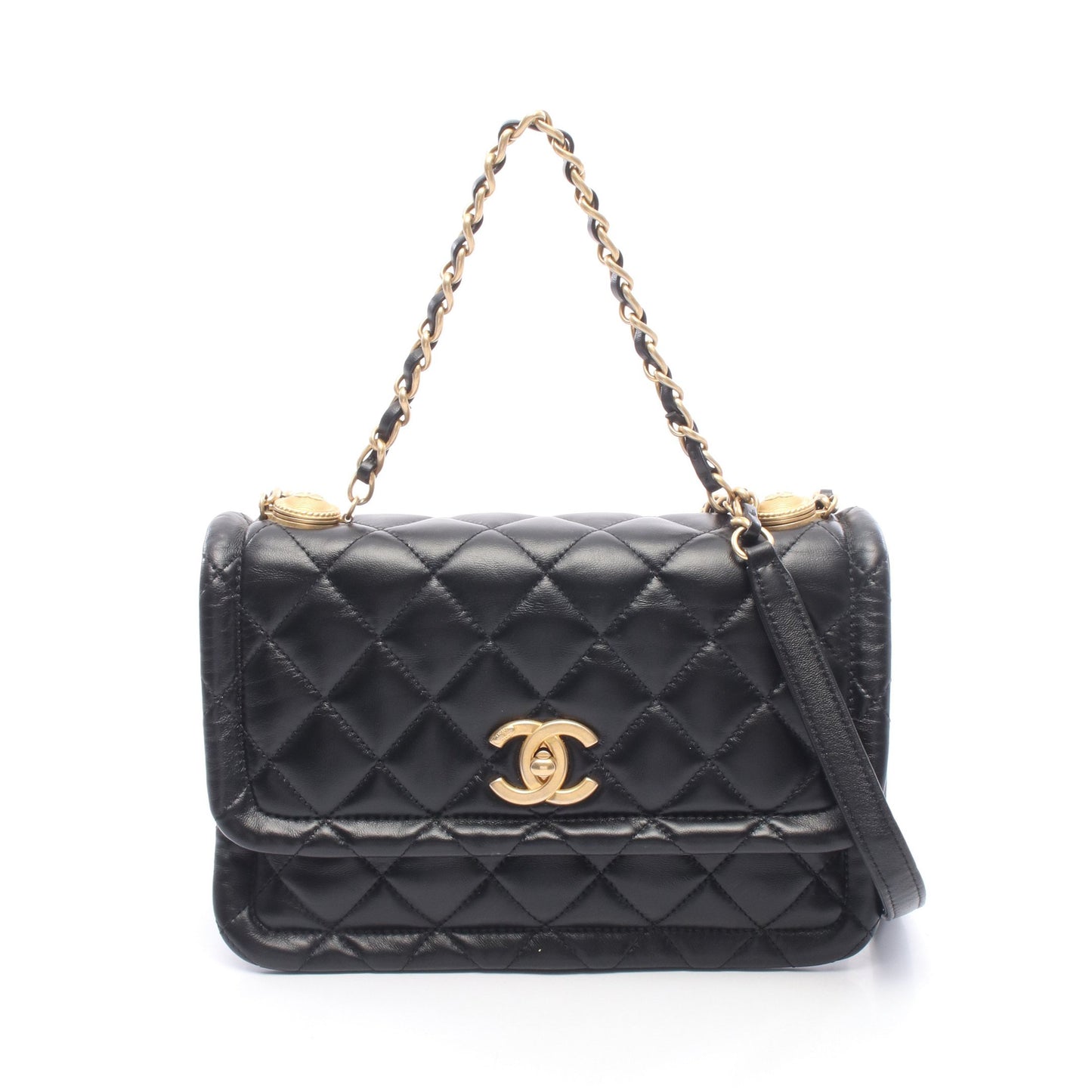 マトラッセ チェーンショルダーバッグ ラムスキン ブラック ゴールド金具 シャネル バッグ CHANEL