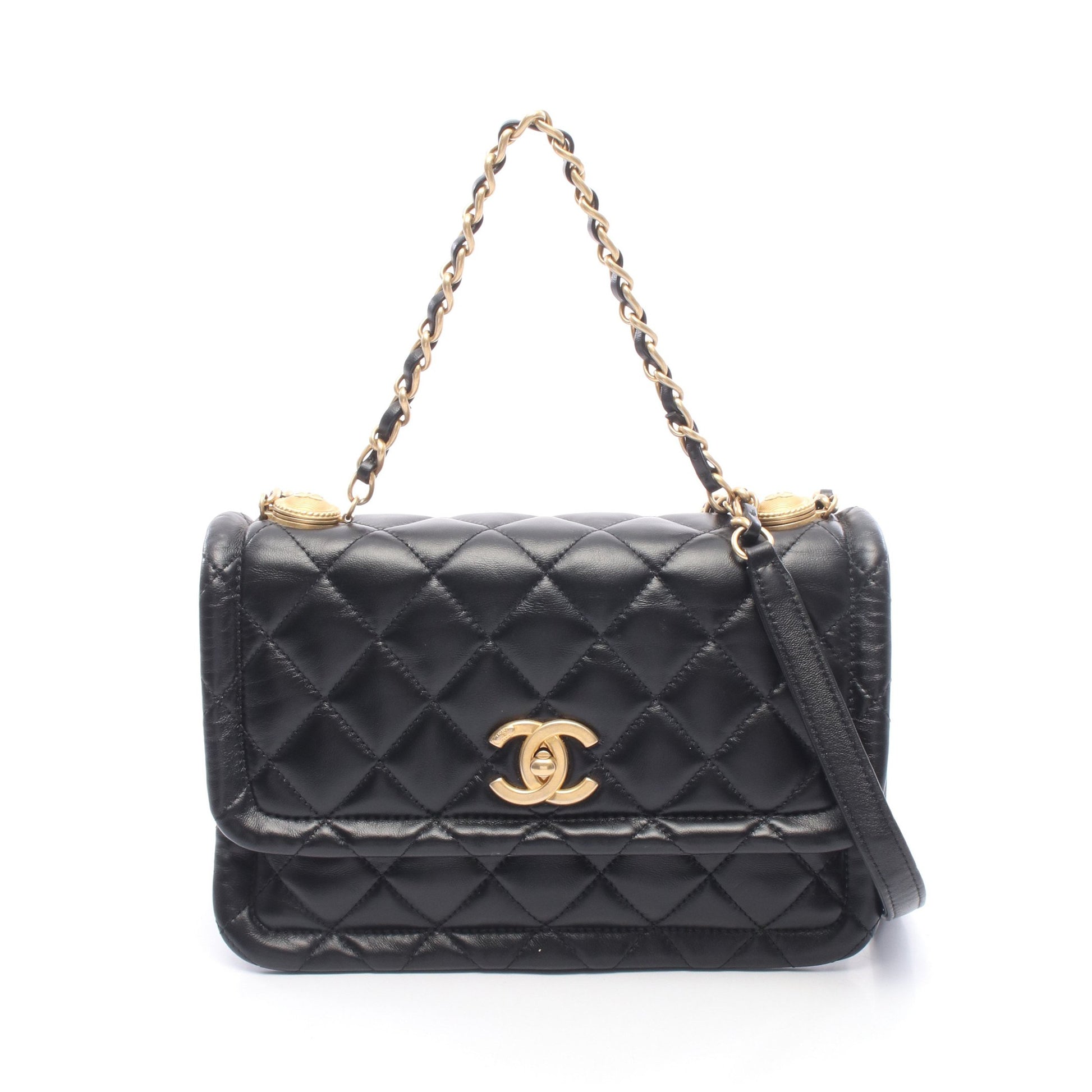 マトラッセ チェーンショルダーバッグ ラムスキン ブラック ゴールド金具 シャネル バッグ CHANEL