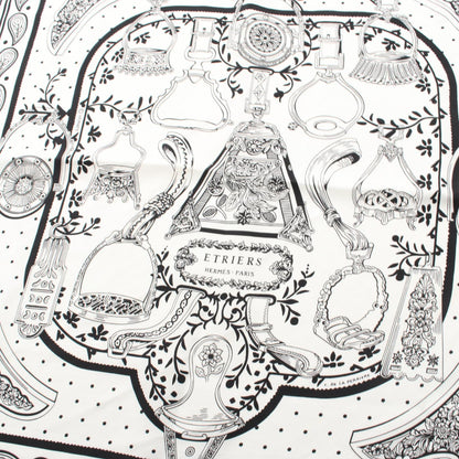 カレ55 ETRIERS BANDANA バンダナ スカーフ シルク ホワイト ブラック エルメス