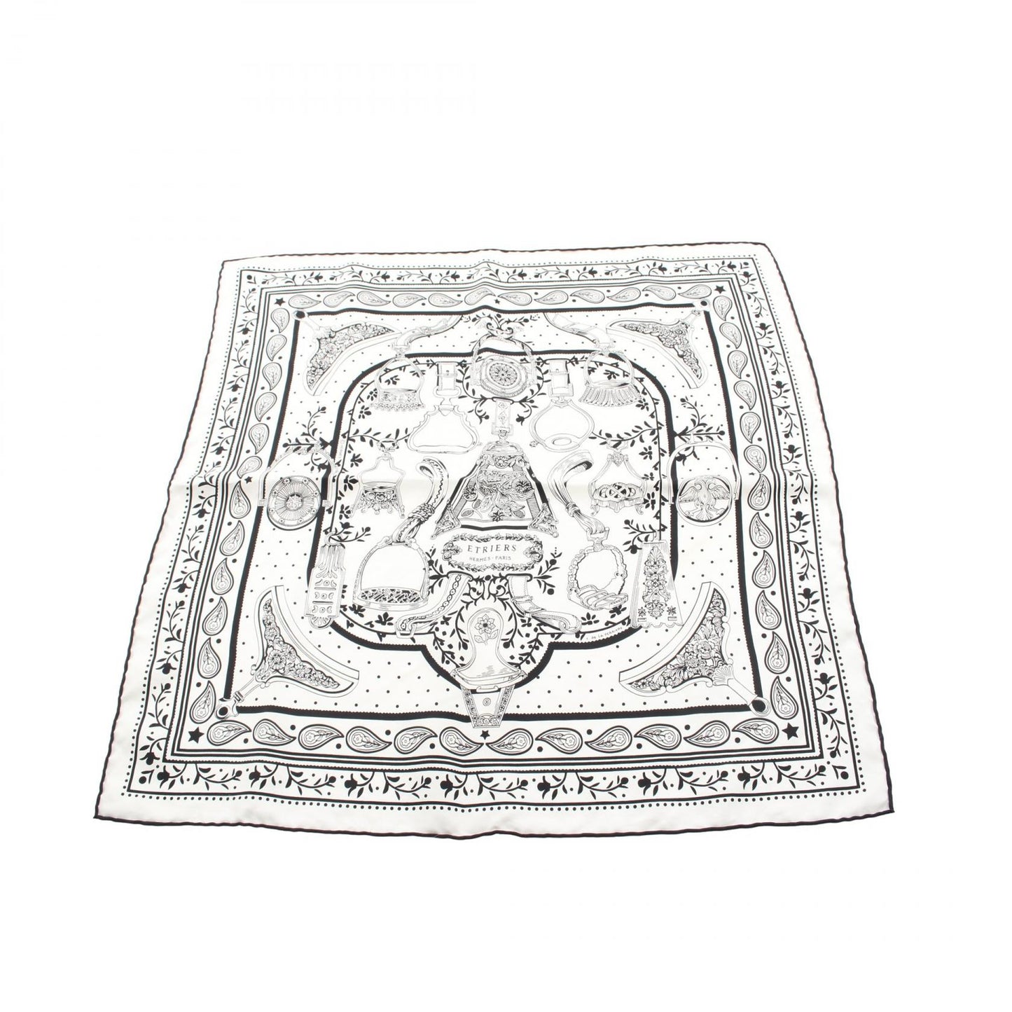 カレ55 ETRIERS BANDANA バンダナ スカーフ シルク ホワイト ブラック エルメス