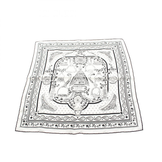 カレ55 ETRIERS BANDANA バンダナ スカーフ シルク ホワイト ブラック エルメス