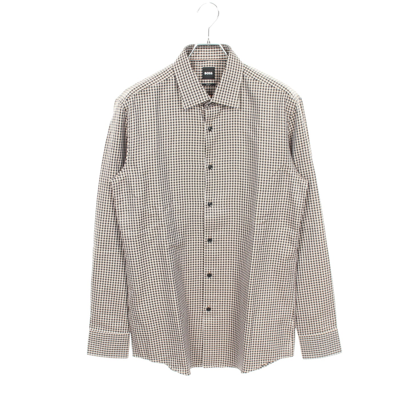 SLIM FIT 千鳥格子 長袖 シャツ コットン ブラック ベージュ ボス