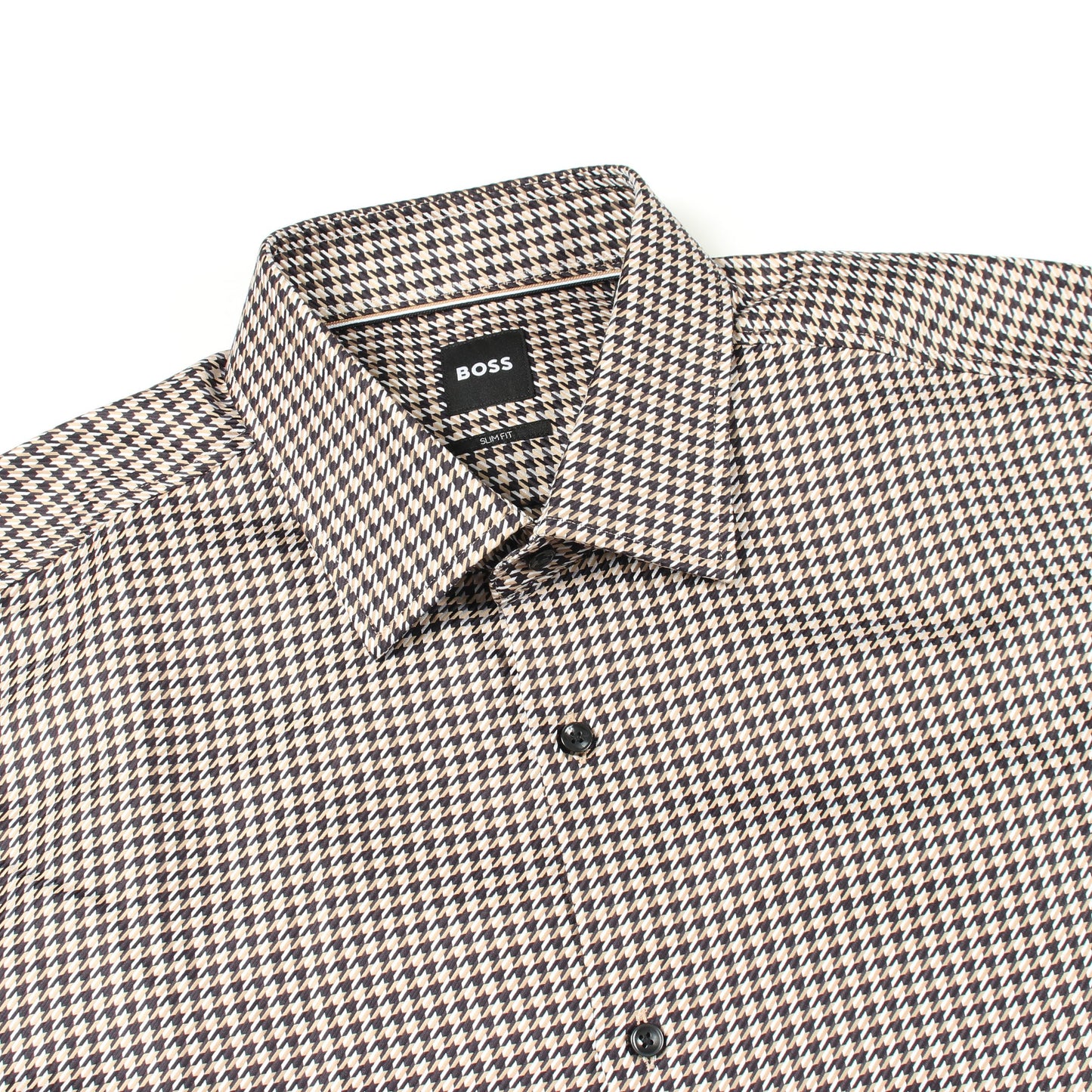 SLIM FIT 千鳥格子 長袖 シャツ コットン ブラック ベージュ ボス