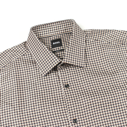 SLIM FIT 千鳥格子 長袖 シャツ コットン ブラック ベージュ ボス