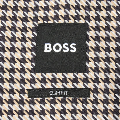 SLIM FIT 千鳥格子 長袖 シャツ コットン ブラック ベージュ ボス