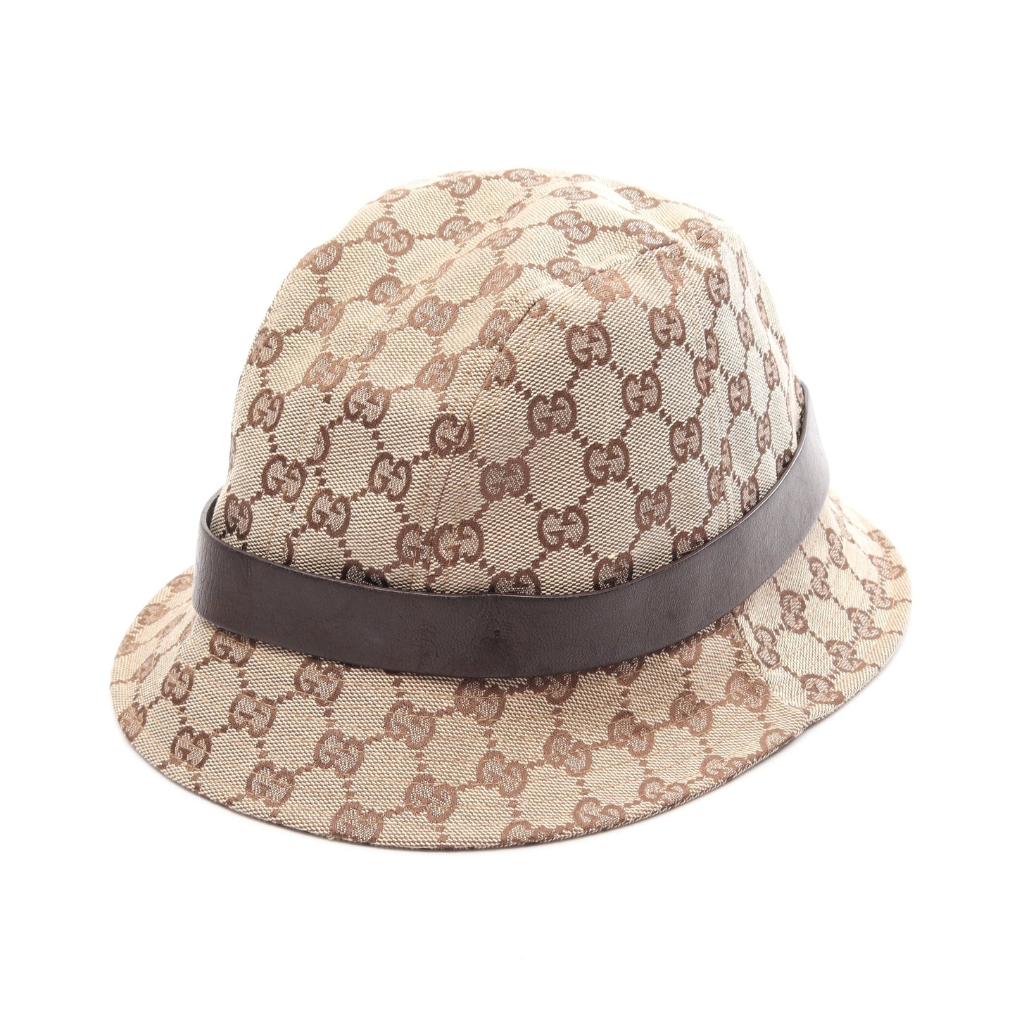 GGキャンバス ハット 帽子 キャンバス レザー ベージュ ダークブラウン グッチ 財布・小物 GUCCI