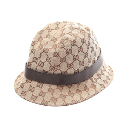 GGキャンバス ハット 帽子 キャンバス レザー ベージュ ダークブラウン グッチ 財布・小物 GUCCI