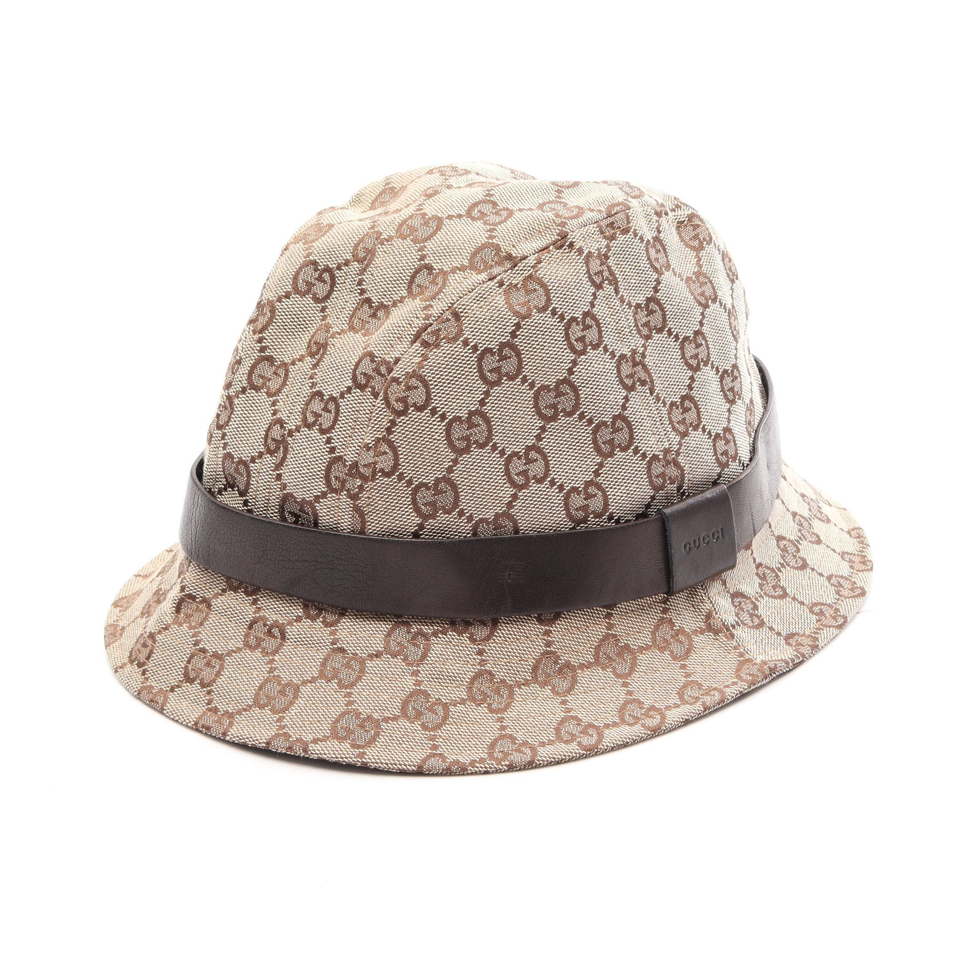 GGキャンバス ハット 帽子 キャンバス レザー ベージュ ダークブラウン グッチ 財布・小物 GUCCI