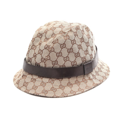 GGキャンバス ハット 帽子 キャンバス レザー ベージュ ダークブラウン グッチ 財布・小物 GUCCI