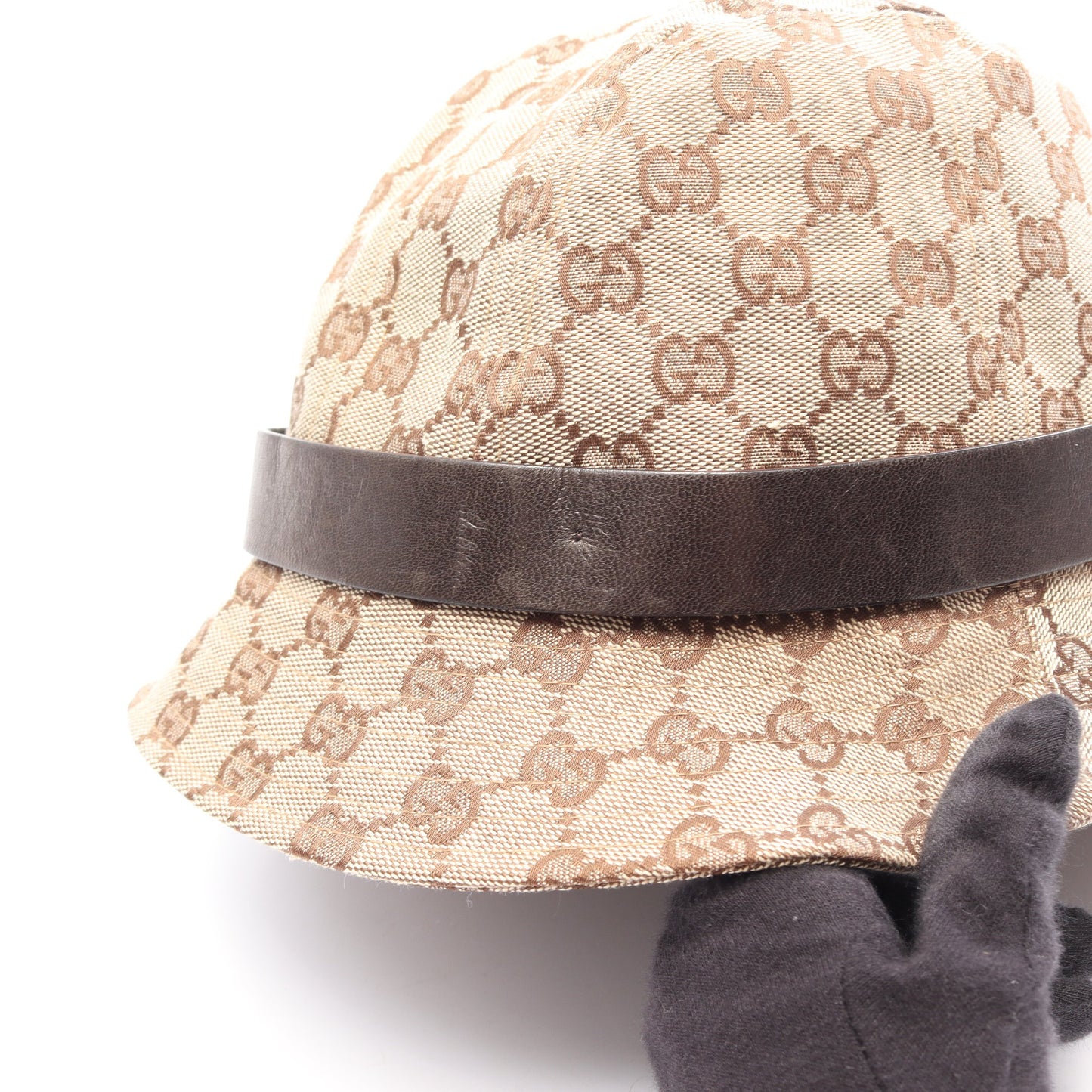 GGキャンバス ハット 帽子 キャンバス レザー ベージュ ダークブラウン グッチ 財布・小物 GUCCI