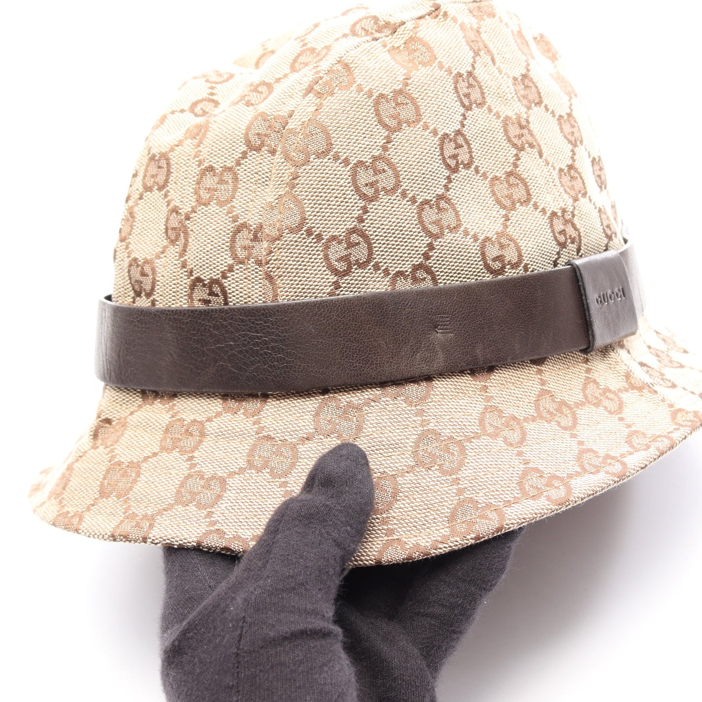 GGキャンバス ハット 帽子 キャンバス レザー ベージュ ダークブラウン グッチ 財布・小物 GUCCI
