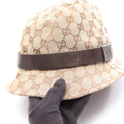GGキャンバス ハット 帽子 キャンバス レザー ベージュ ダークブラウン グッチ 財布・小物 GUCCI