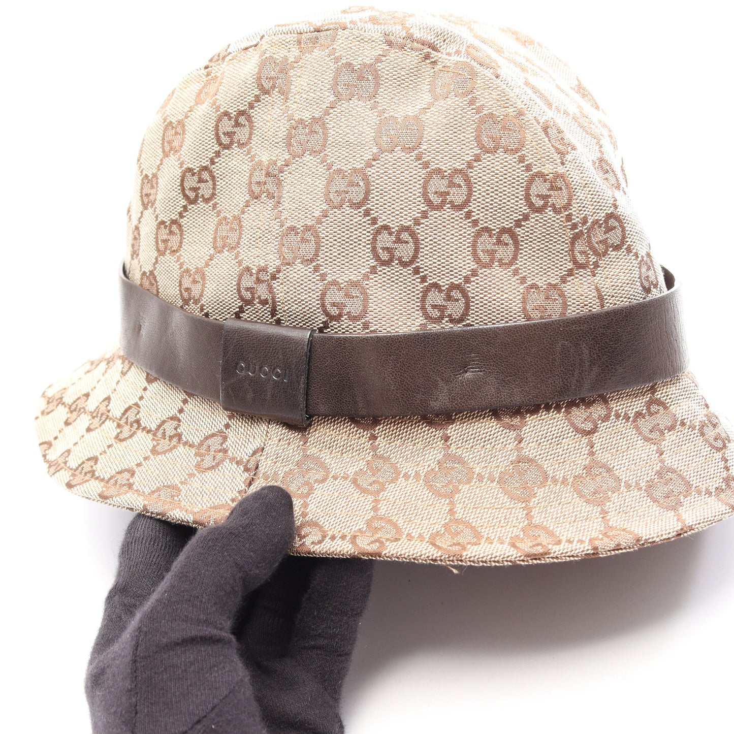 GGキャンバス ハット 帽子 キャンバス レザー ベージュ ダークブラウン グッチ 財布・小物 GUCCI