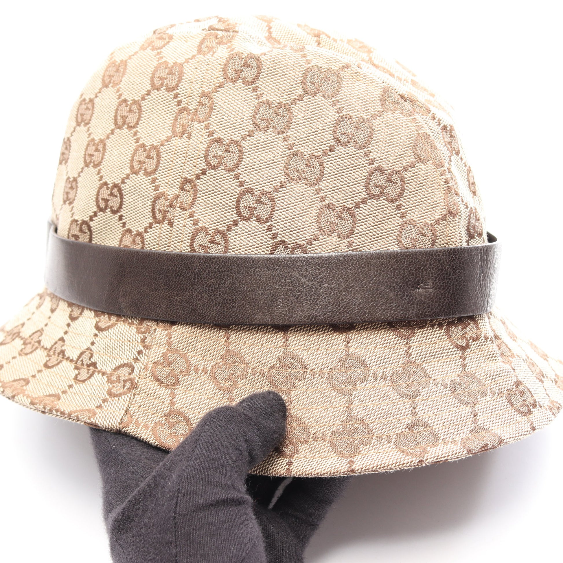 GGキャンバス ハット 帽子 キャンバス レザー ベージュ ダークブラウン グッチ 財布・小物 GUCCI