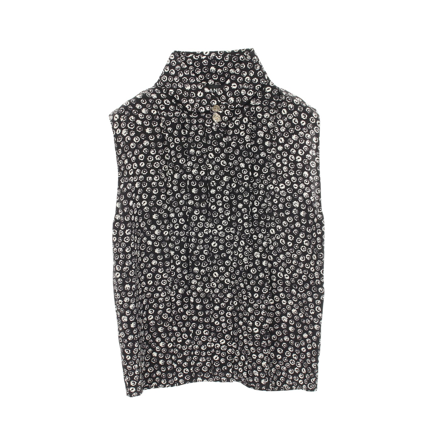 ココマークボタン 花柄ブラウス ノースリーブ シャツ シルク ブラック ホワイト シャネル トップス CHANEL