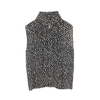 ココマークボタン 花柄ブラウス ノースリーブ シャツ シルク ブラック ホワイト シャネル トップス CHANEL