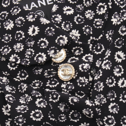 ココマークボタン 花柄ブラウス ノースリーブ シャツ シルク ブラック ホワイト シャネル トップス CHANEL